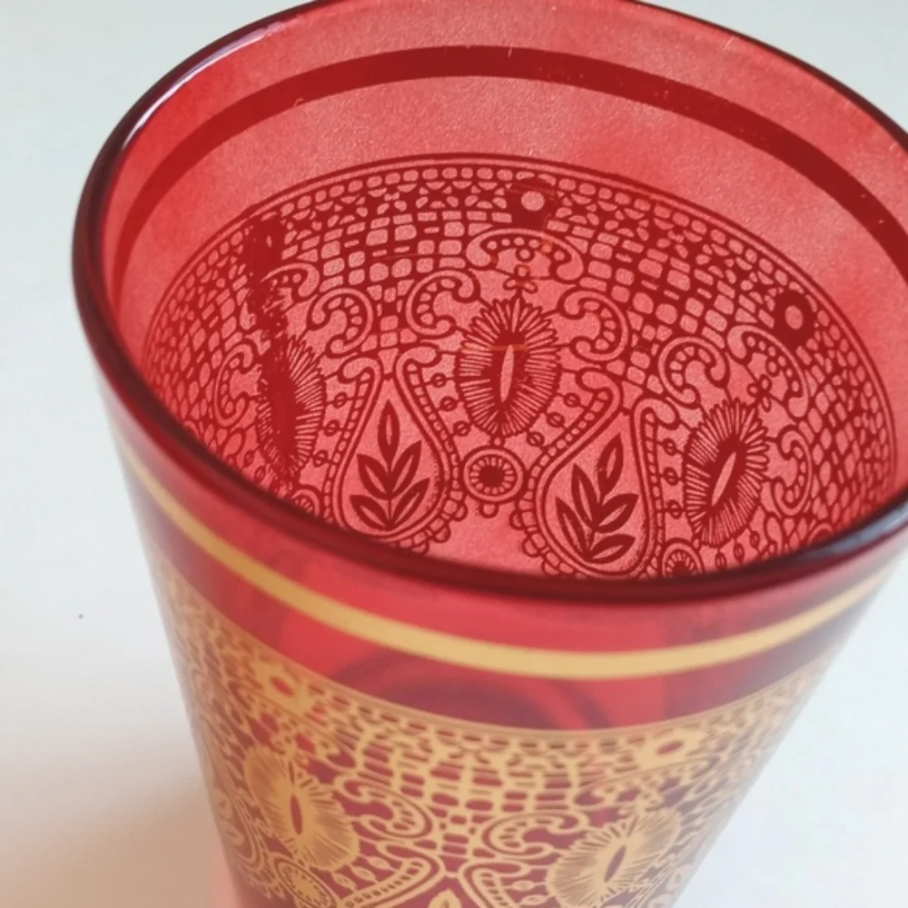 Vintage Moroccan / Turkish Tea Glasses Red & Gold Embellished Design Set of 2